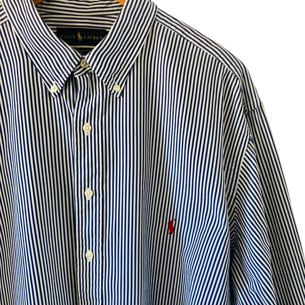 Ralph Lauren Striped Button Down Shirt Navy and White Classic Fit Men’s XLtall